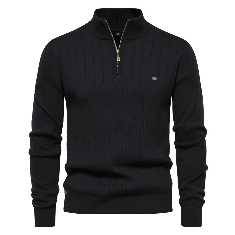 Pull d’hiver pour homme à col demi-haut zippé – tricot chaud, style moderne et élégant