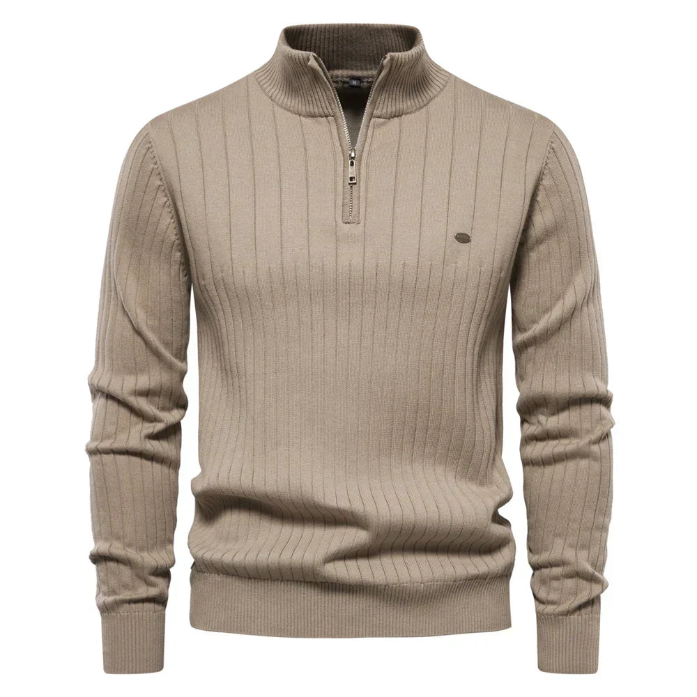 Pull d’hiver pour homme à col demi-haut zippé – tricot chaud, style moderne et élégant