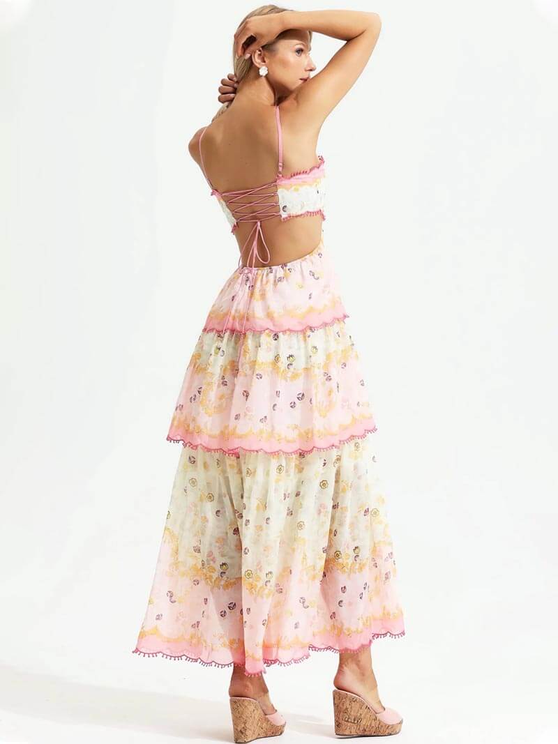 Robe Longue Bohème à Volants Imprimés