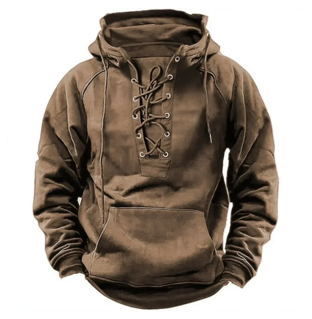 Sweat à capuche homme épais à col lacé style vintage