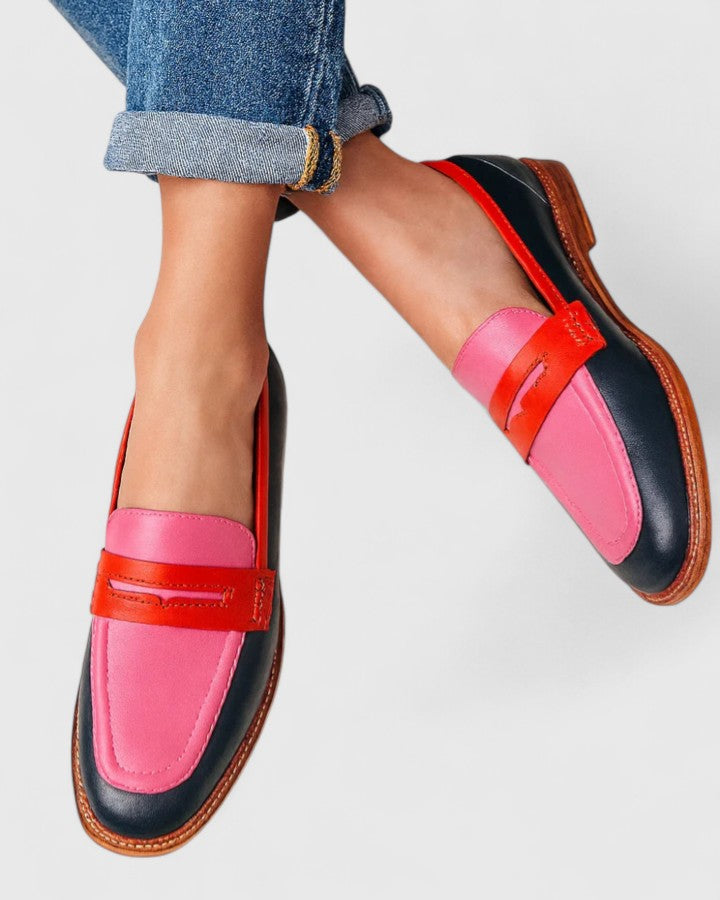 Mocassins Femme Color Block Penny Loafer Confortables
