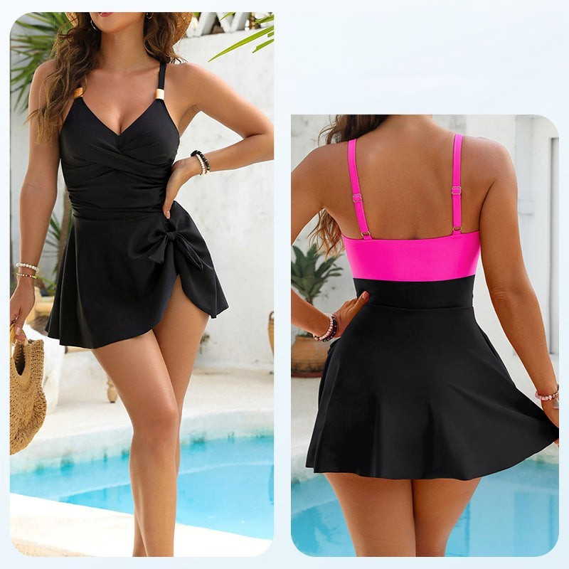 Maillot De Bain Femme Une Pièce Avec Jupe Intégrée Usage Balnéaire