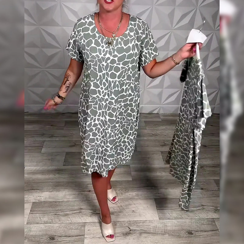 Robe Décontractée Femme à Coupe Droite et Col Rond