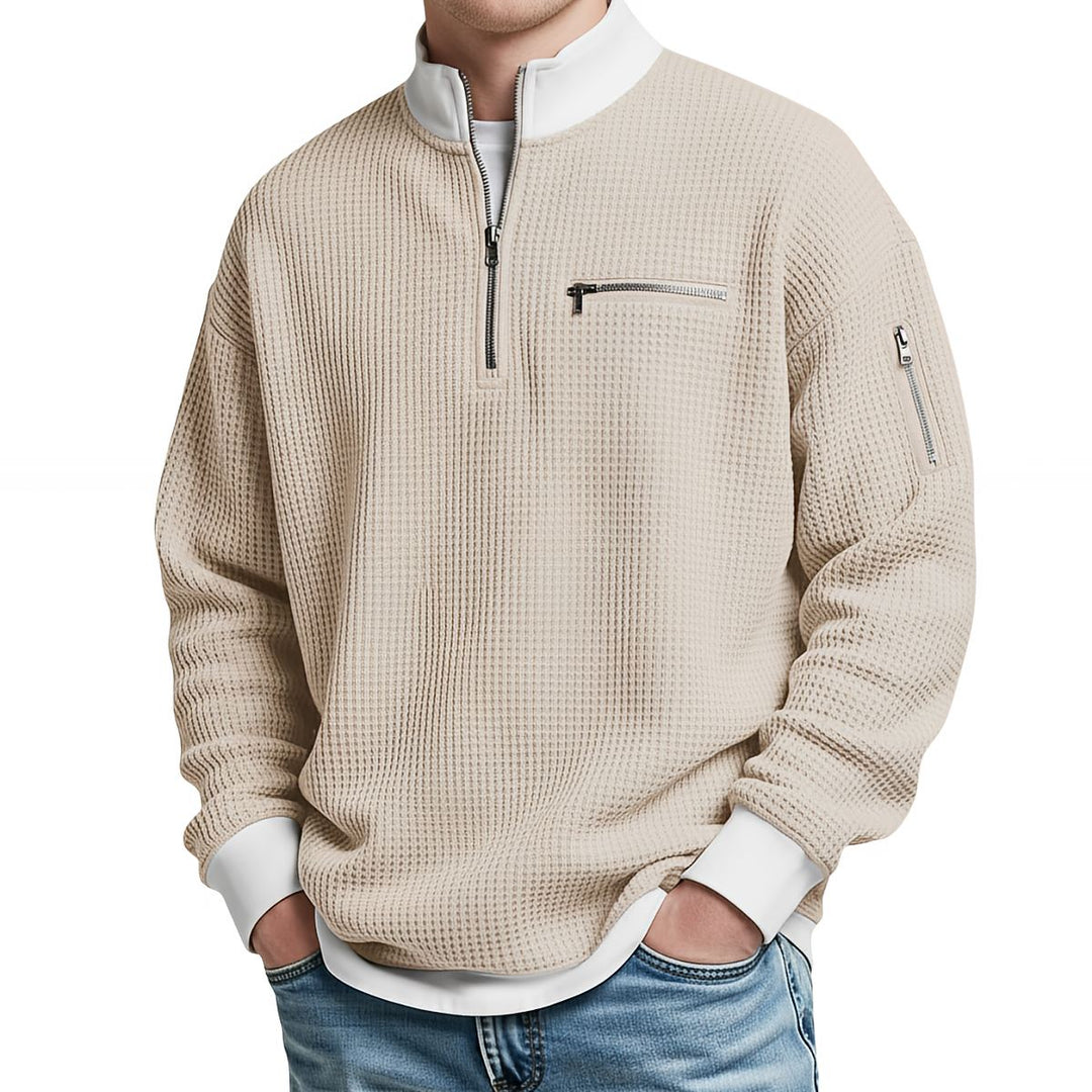 Pull homme demi-zip en maille texturée