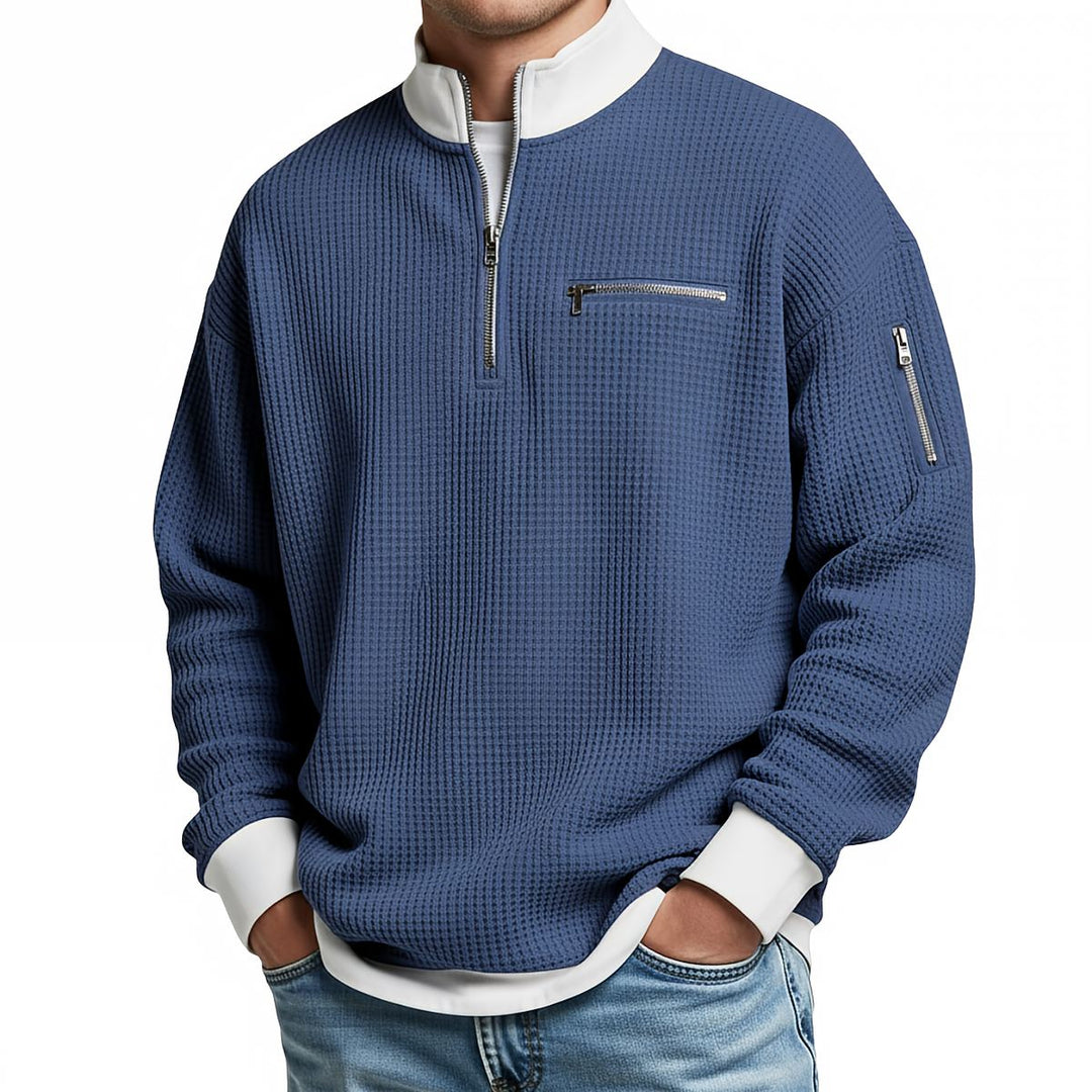 Pull homme demi-zip en maille texturée