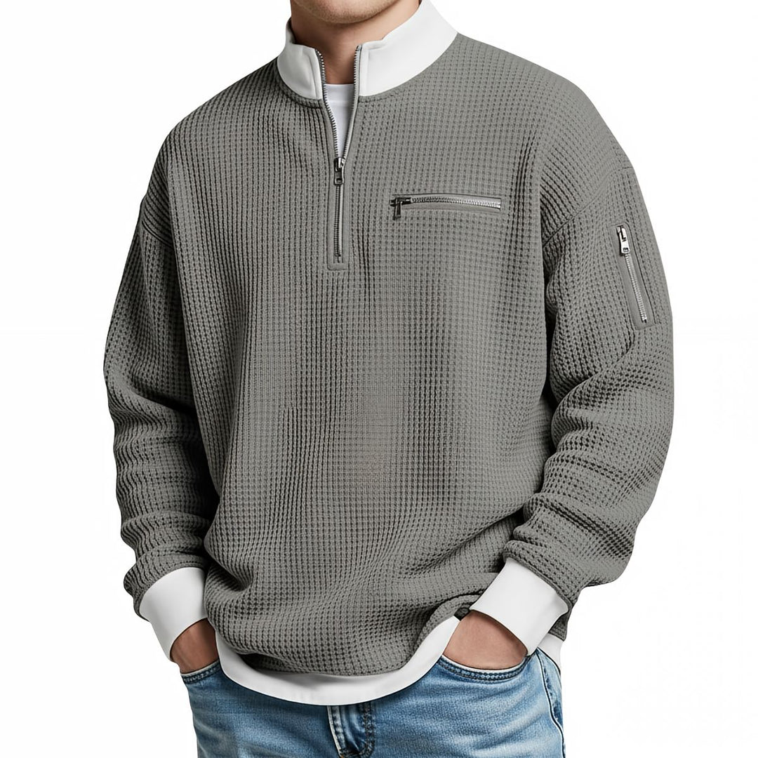 Pull homme demi-zip en maille texturée