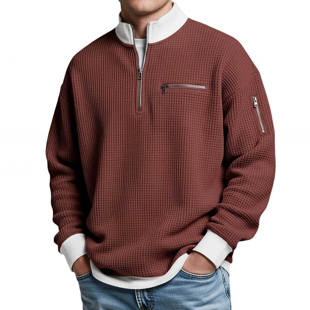 Pull homme demi-zip en maille texturée