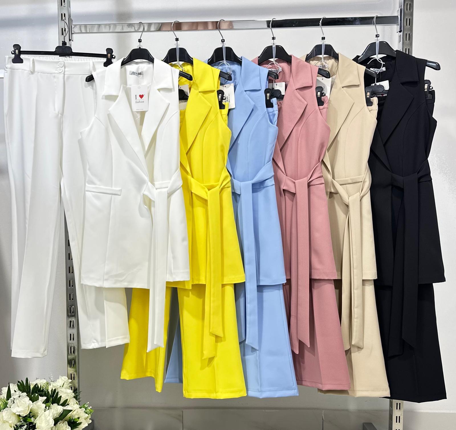 Ensemble Femme Élégant Deux Pièces Blazer Sans Manches et Pantalon Large