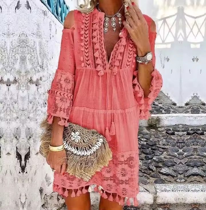 Robe Courte Femme Bohème Brodée pour Été Chic et Confortable