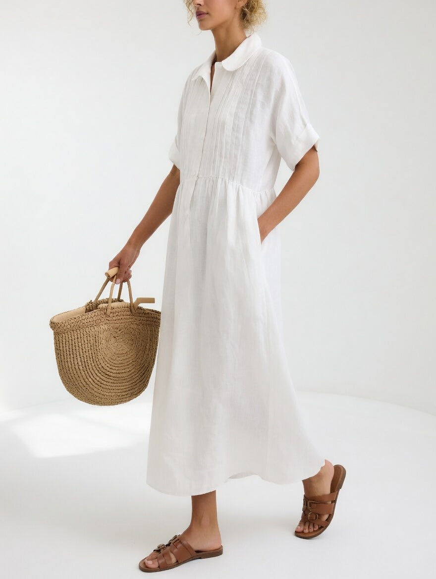 Robe chemise longue femme en coton léger à col classique