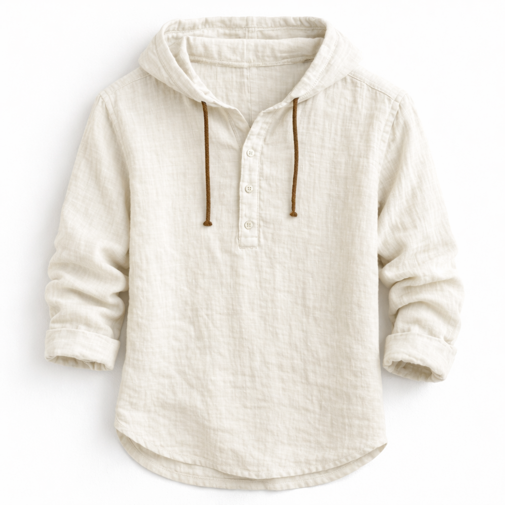 Chemise Homme en Lin Coupe Décontractée avec Capuche Ajustable