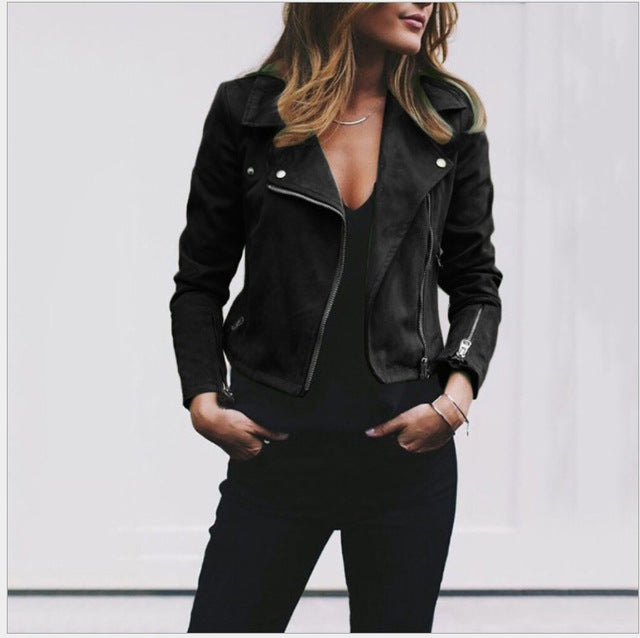 Veste Biker Effet Daim Femme Coupe Ajustée Style Moto Polyvalent