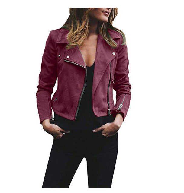 Veste Biker Effet Daim Femme Coupe Ajustée Style Moto Polyvalent
