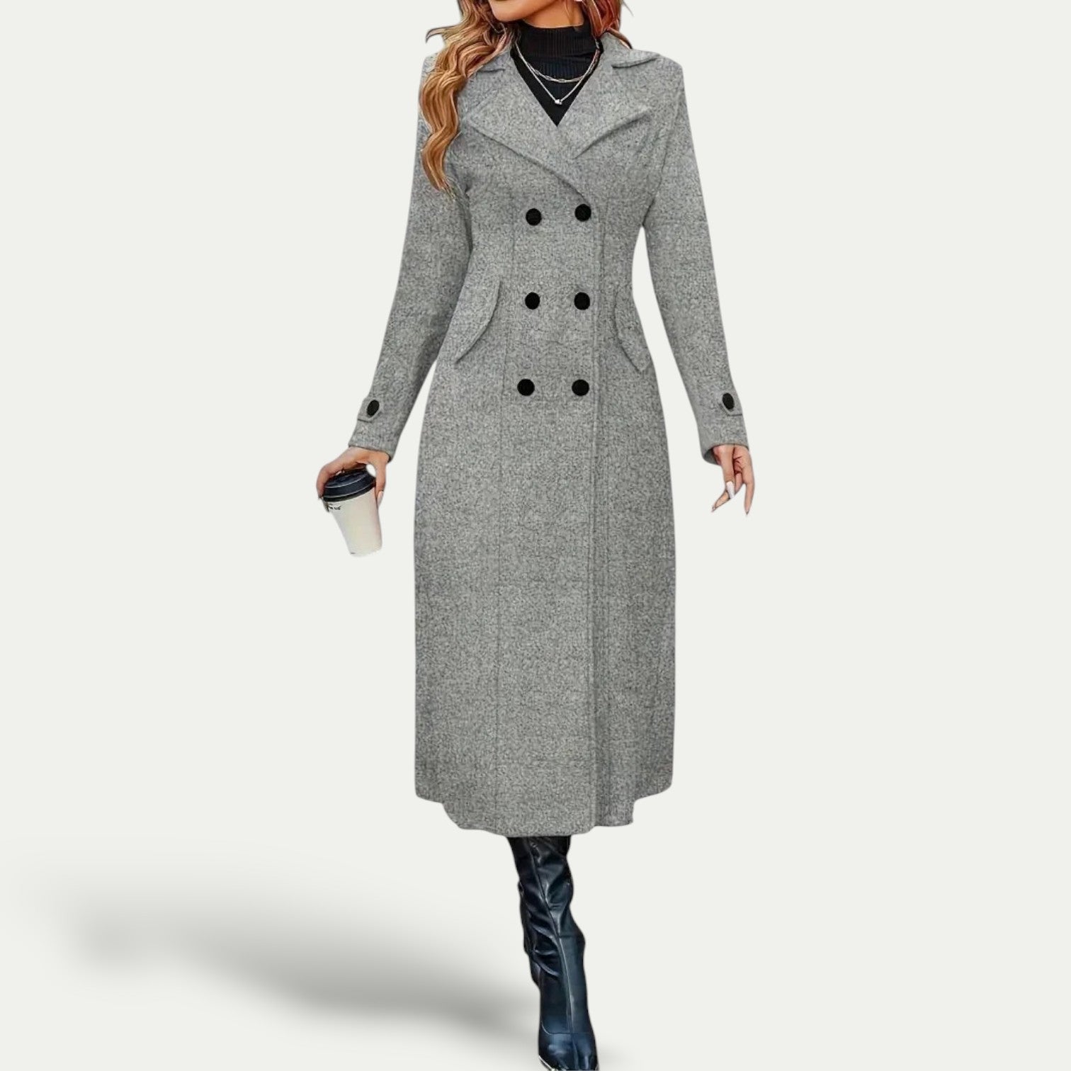 Manteau long femme à double boutonnage – élégant et moderne