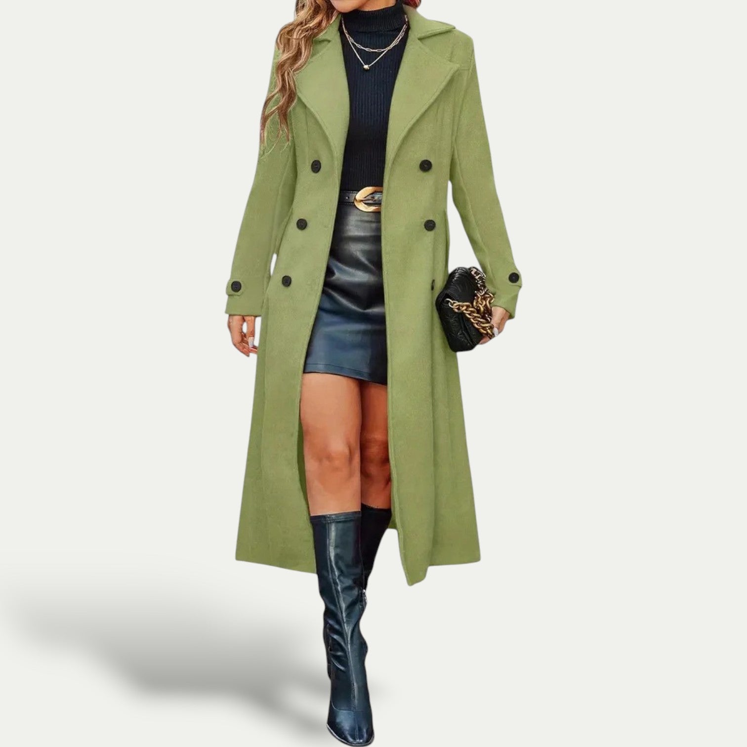Manteau long femme à double boutonnage – élégant et moderne