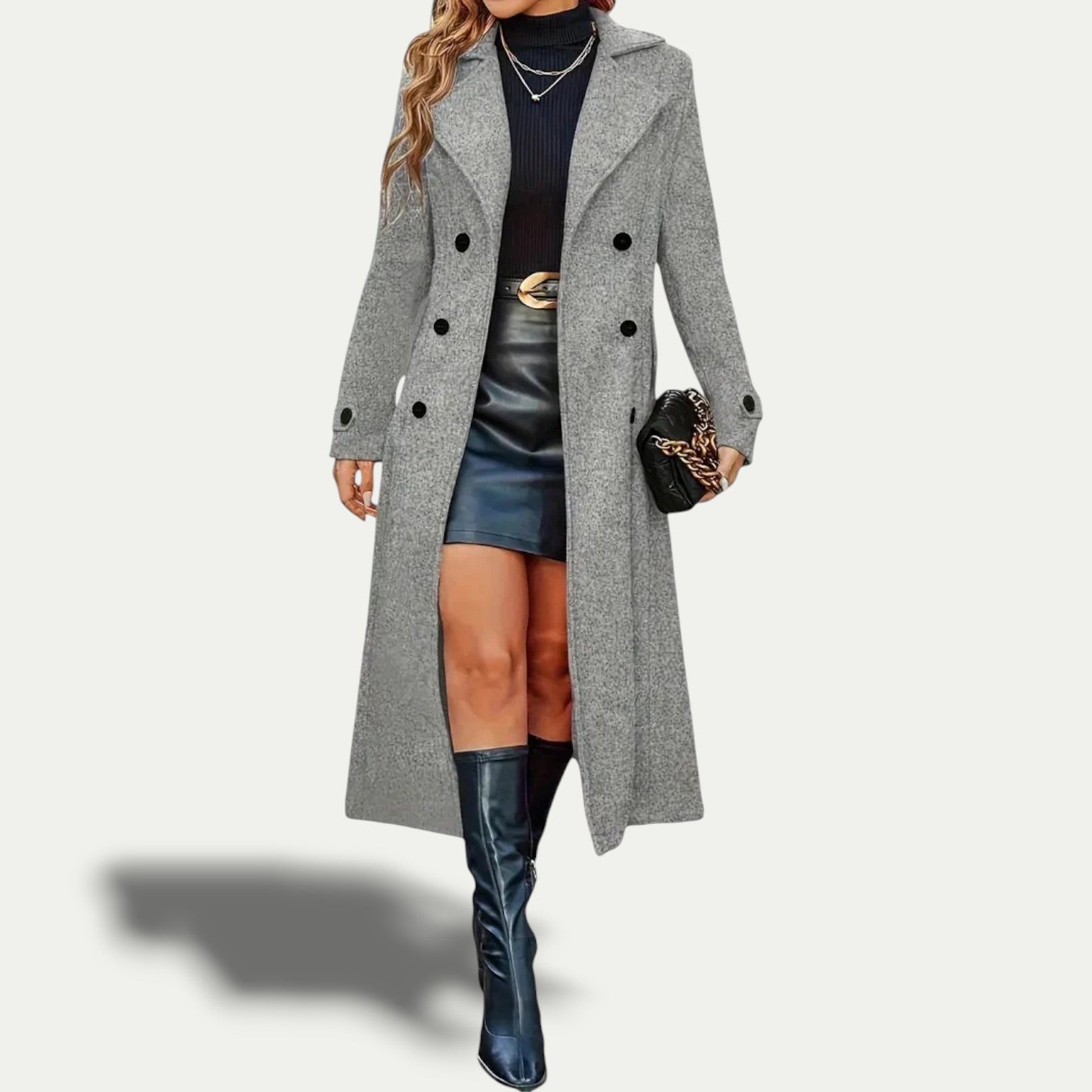 Manteau long femme à double boutonnage – élégant et moderne