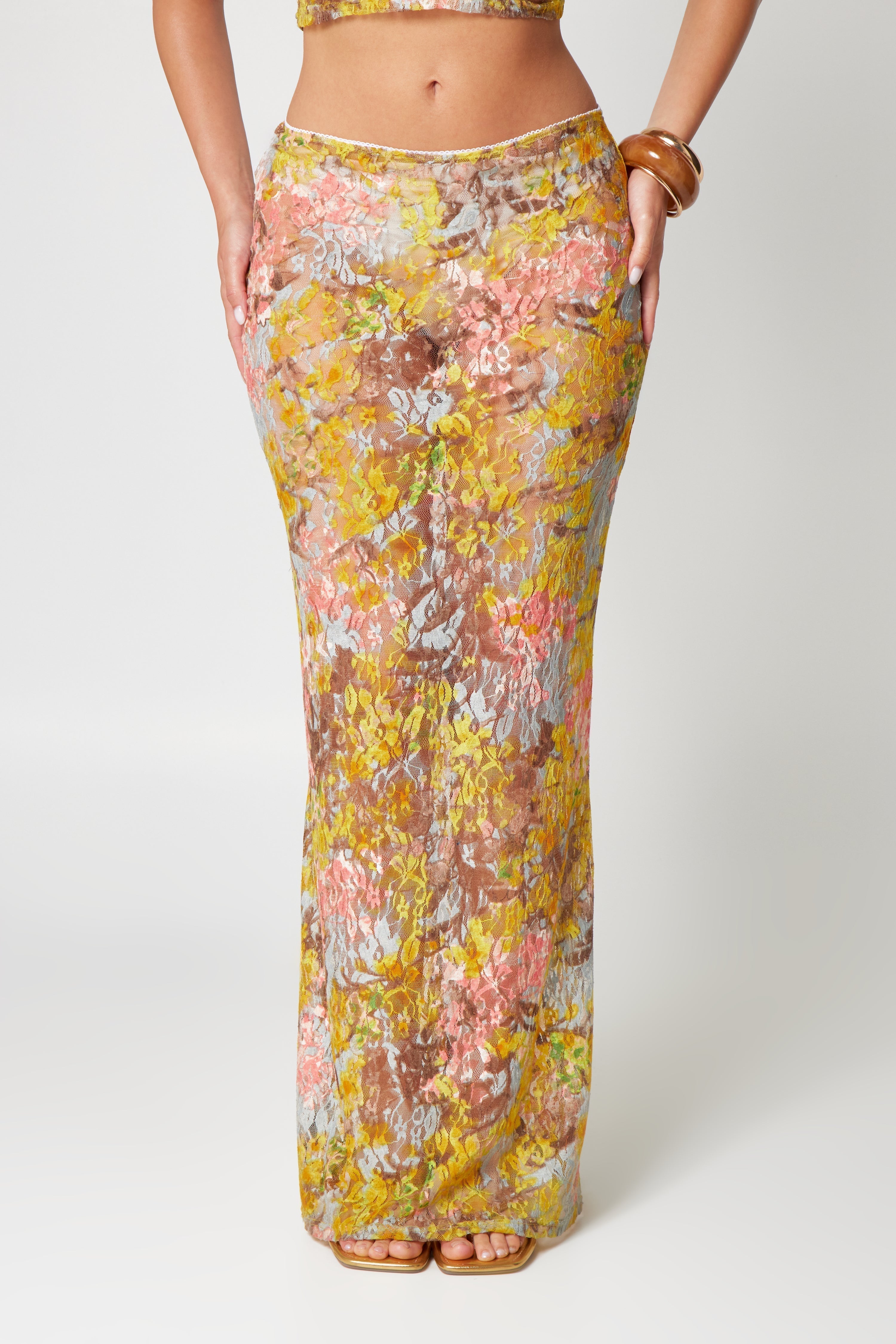 Ensemble Femme Deux Pièces Haut Court Et Jupe Longue Imprimé Floral