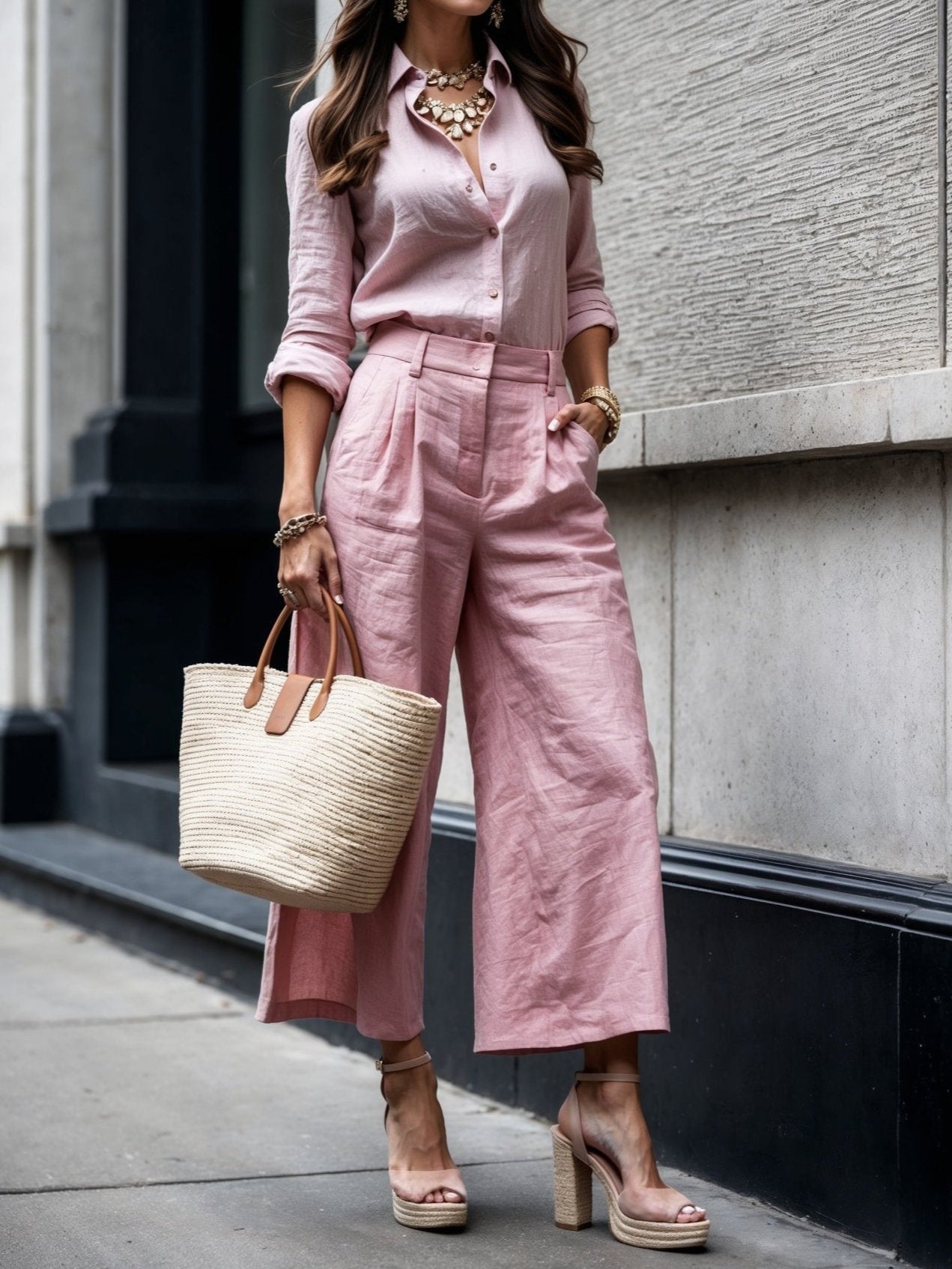 Ensemble femme en lin avec chemise et pantalon large