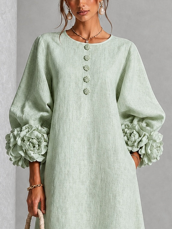 Robe midi femme à manches florales en relief