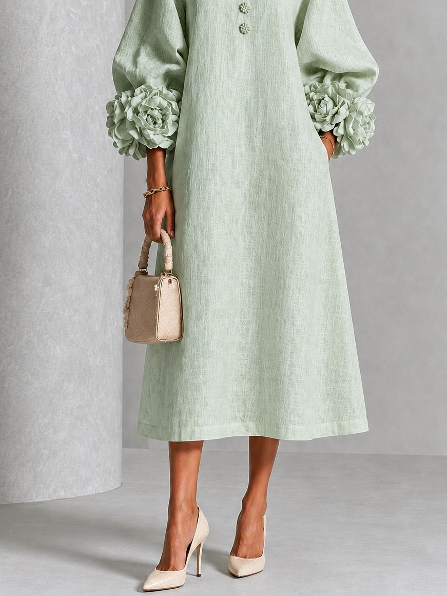 Robe midi femme à manches florales en relief
