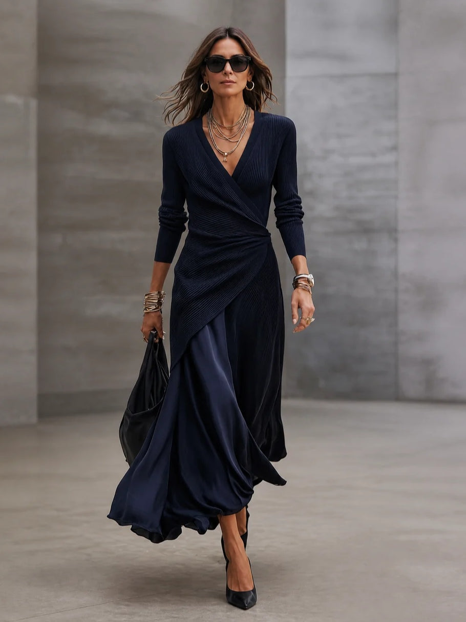 Robe femme portefeuille avec jupe satinée