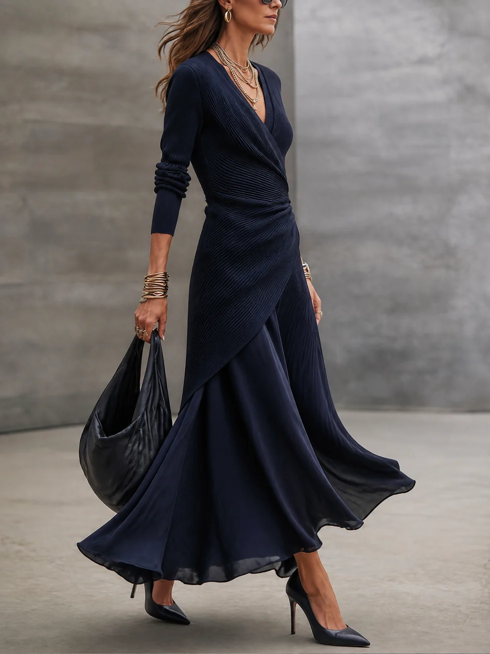 Robe femme portefeuille avec jupe satinée