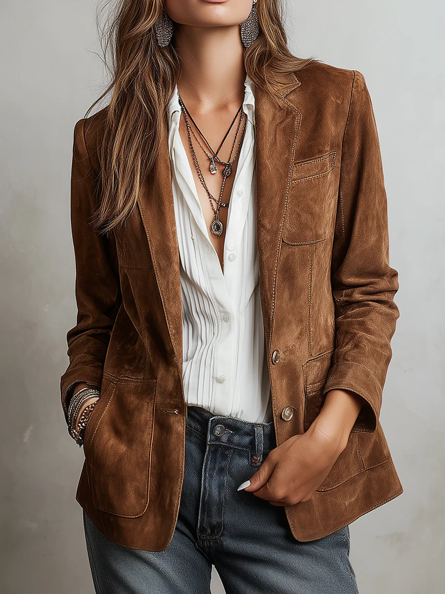Blazer femme vintage boutonné avec poches structurées