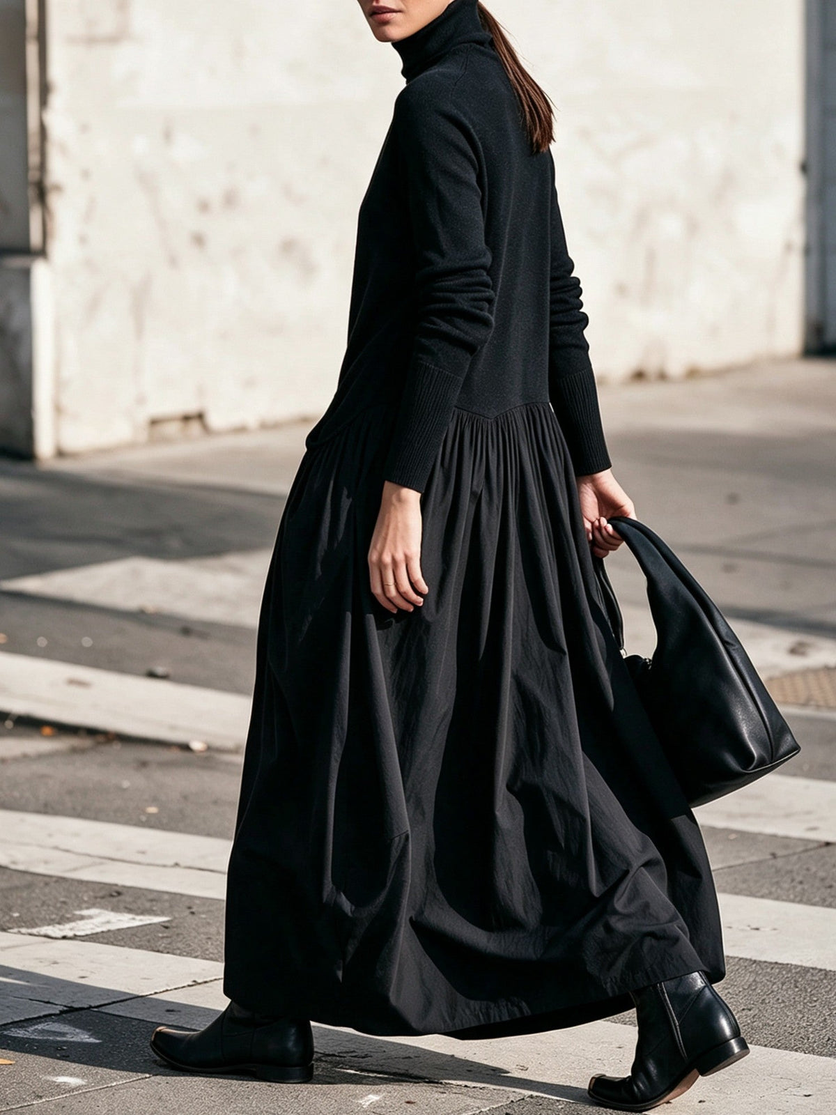 Robe longue femme oversize à col haut et poches