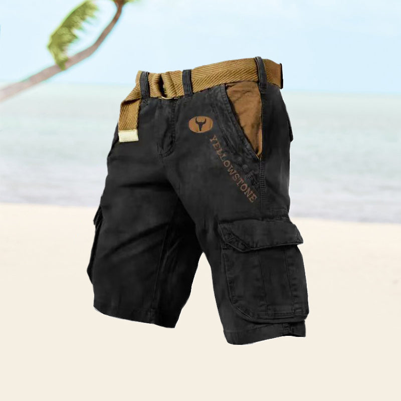 Short cargo homme d’été à poches multiples et ceinture
