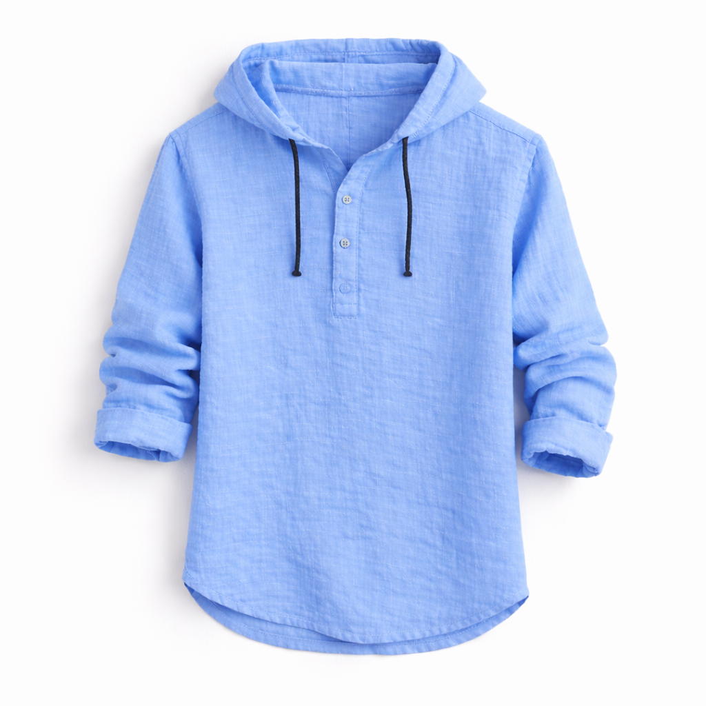 Chemise Homme en Lin Coupe Décontractée avec Capuche Ajustable
