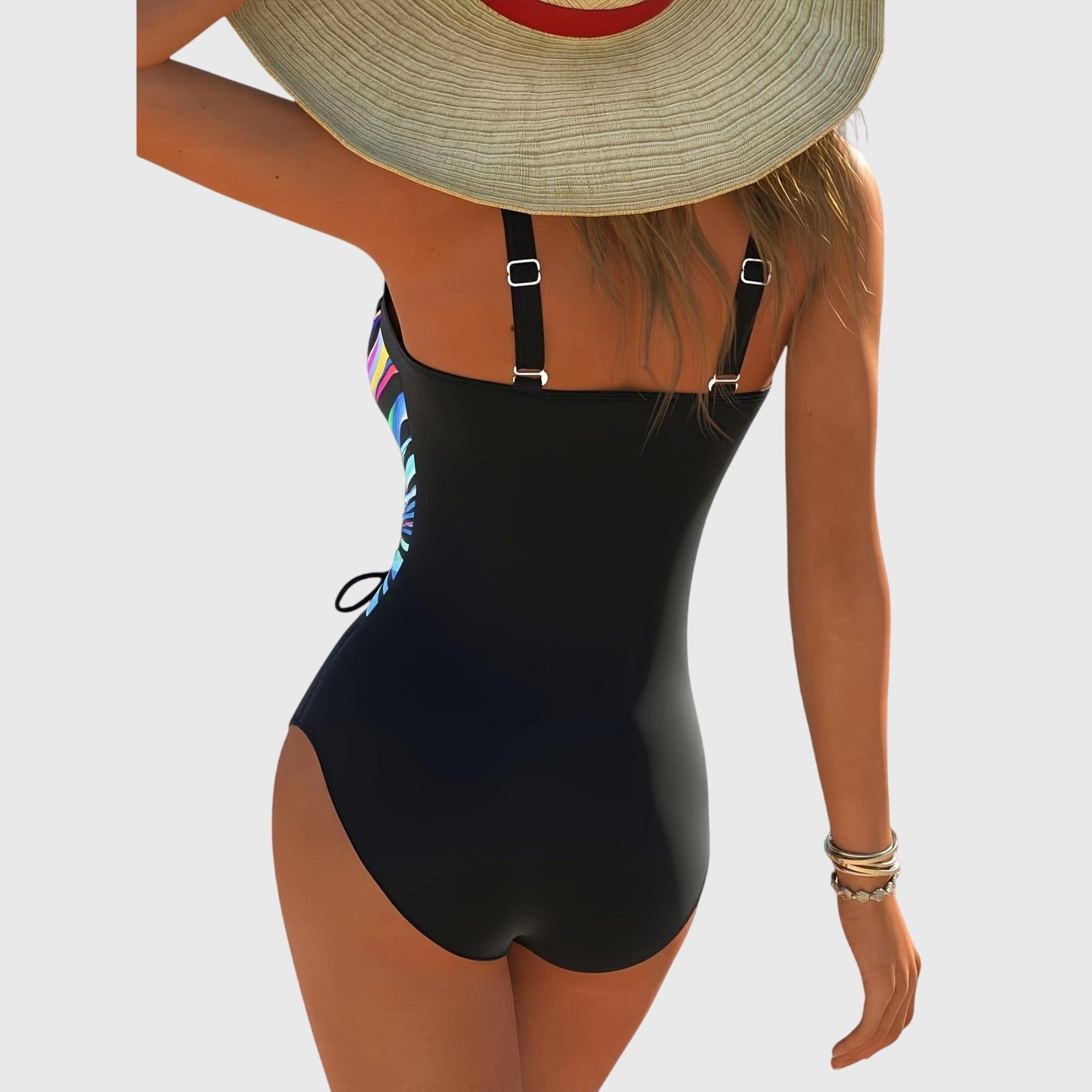 Maillot de Bain Une Pièce Femme Croisé Imprimé Rayures Colorées Froncé