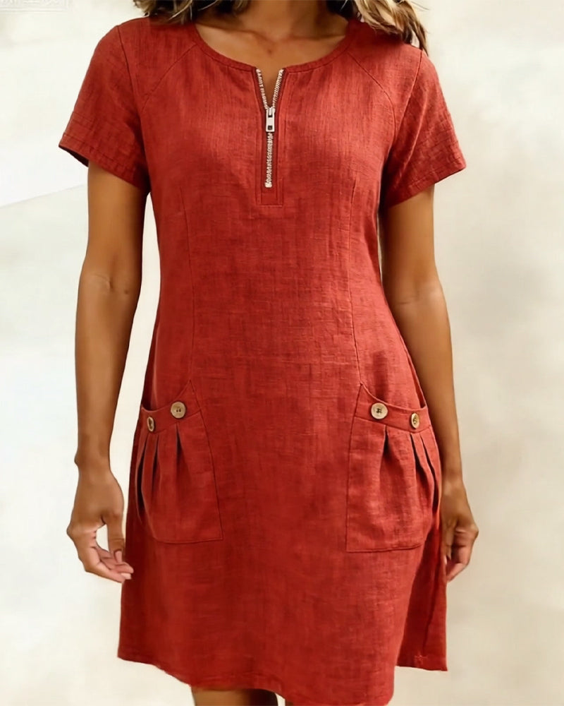 Robe Courte Femme Élégante avec Poches et Col Zippé Moderne