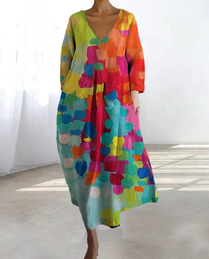 Robe à Imprimé Abstrait Coloré – Expression Artistique Moderne