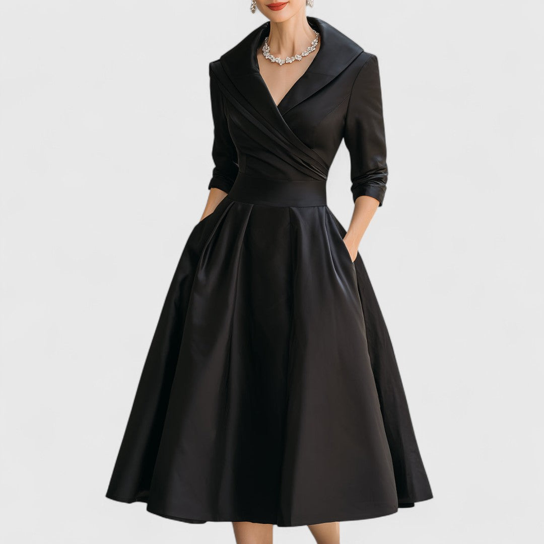 Robe midi femme à décolleté en V – Élégance raffinée et coupe flatteuse