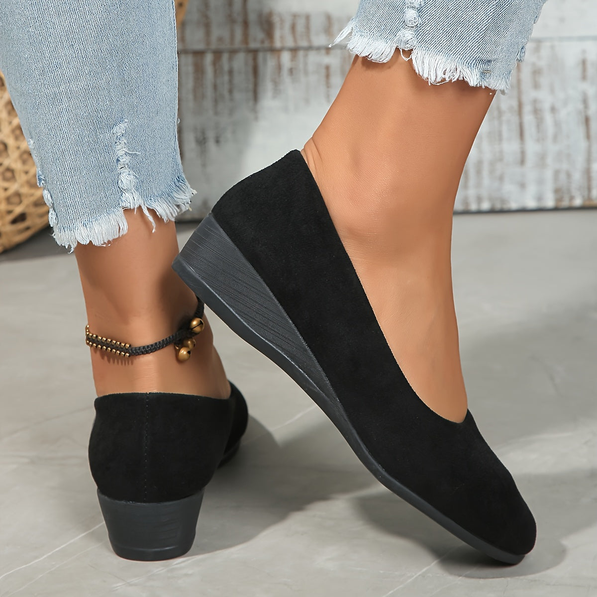 Ballerines Femme à Talon Compensé Confortable et Texture Douce pour Usage Quotidien