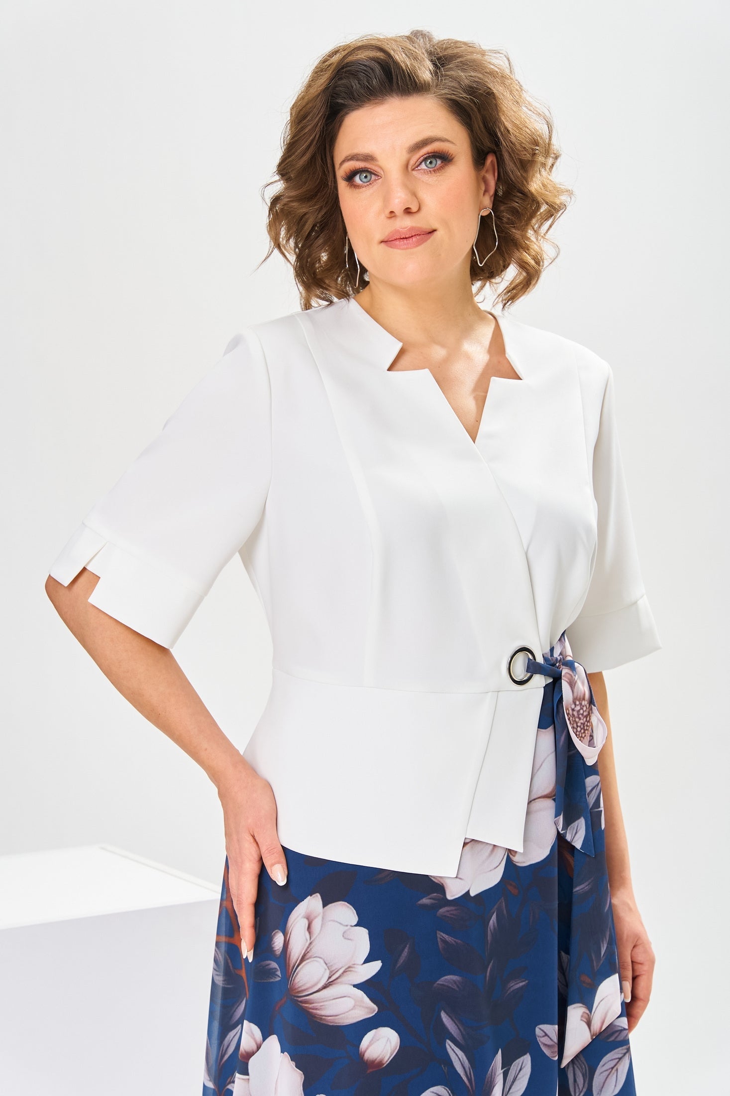 Robe femme midi fluide coton soie imprimé floral manches courtes – élégante