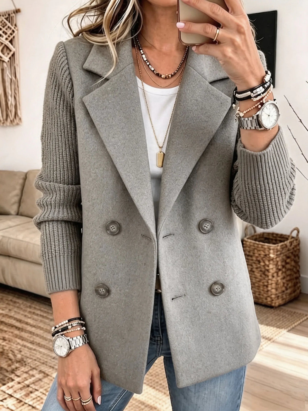 Veste femme chic avec manches en tricot côtelé