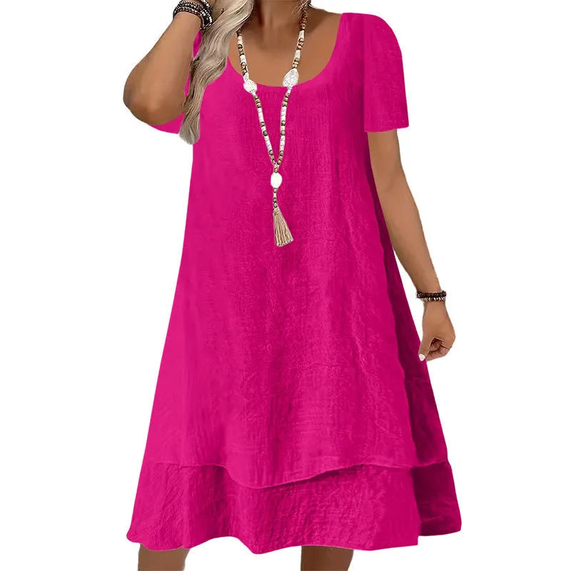 Robe femme ample à col rond et manches courtes