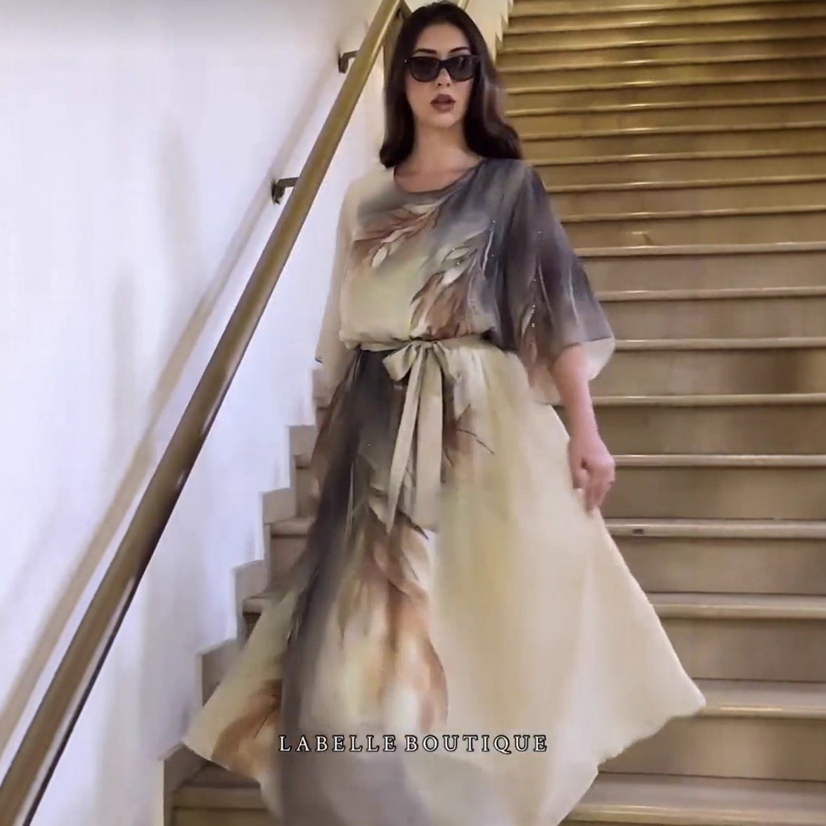 Robe Maxi Élégante en Chiffon Léger à Imprimé Vert