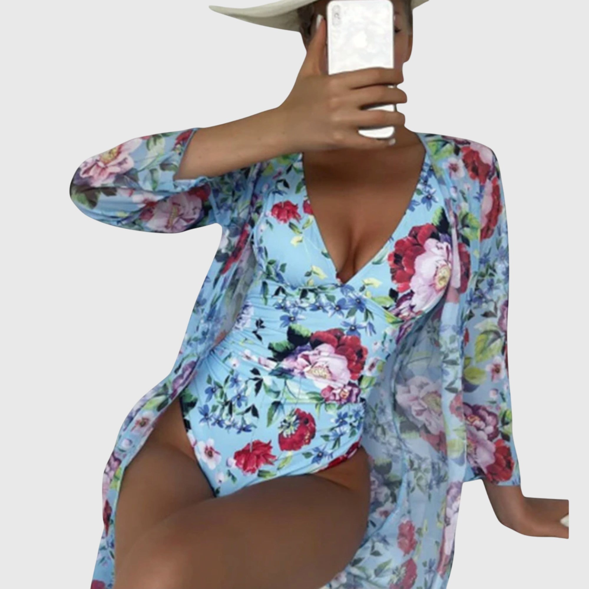 Ensemble Maillot de Bain Femme Floral Élégant 3 Pièces Été Plage
