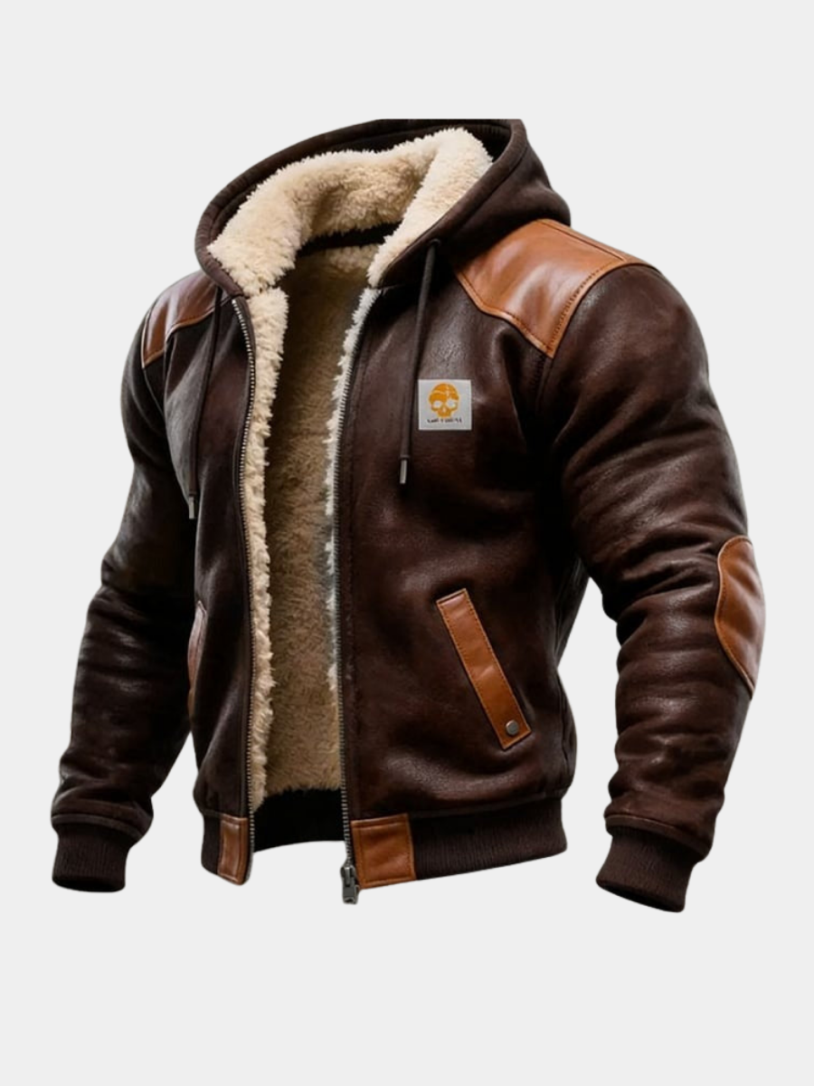 Veste Homme Vintage en Daim et Cuir avec Capuche | Veste Chaude d’Hiver Style Rétro