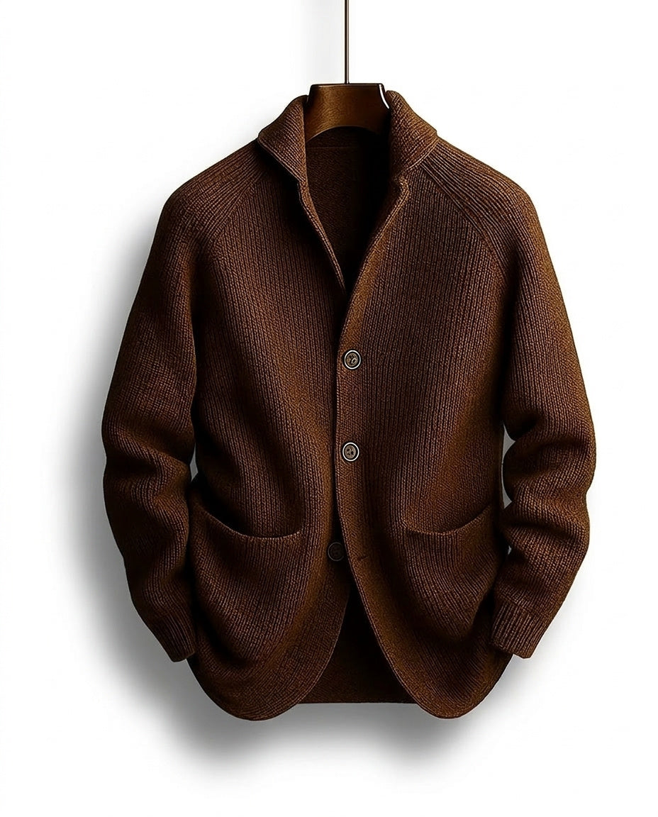 Cardigan homme en maille côtelée à col châle et boutons