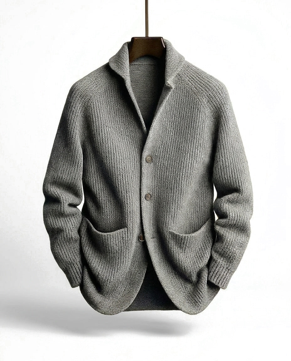 Cardigan homme en maille côtelée à col châle et boutons