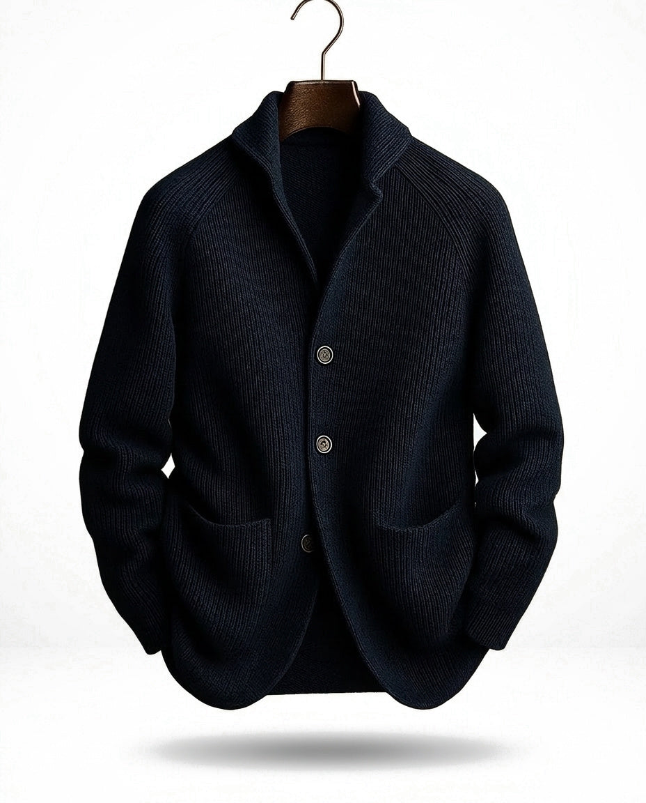 Cardigan homme en maille côtelée à col châle et boutons