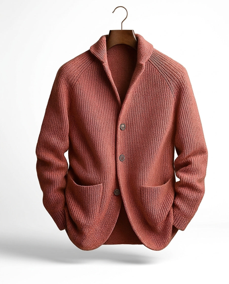 Cardigan homme en maille côtelée à col châle et boutons