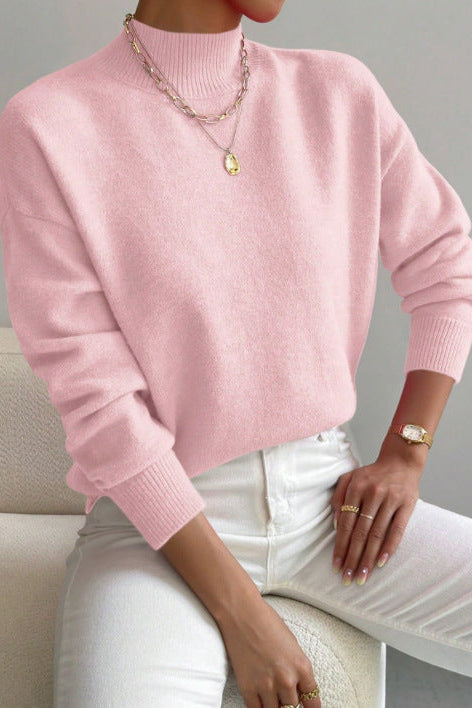 Pull femme en tricot doux à col montant