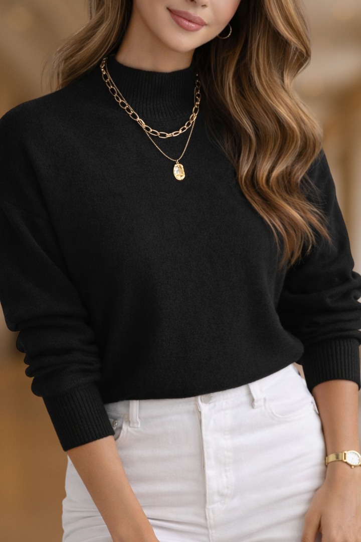 Pull femme en tricot doux à col montant