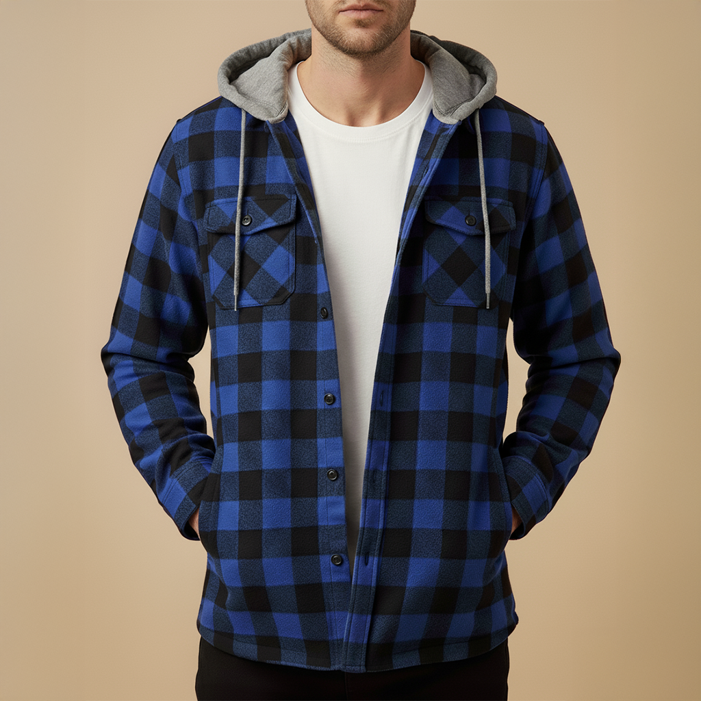 Veste Chemise Homme à Carreaux avec Capuche Casual