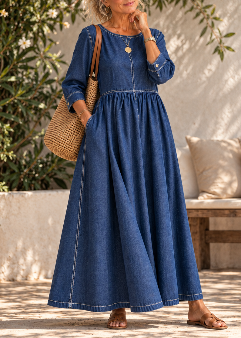 Robe midi femme en denim vintage