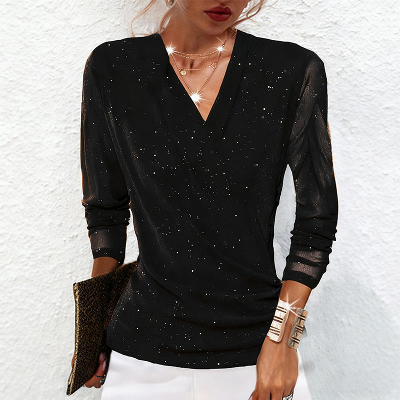 Blouse croisée élégante femme | Décolleté V manches longues